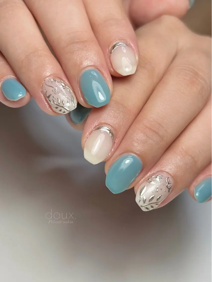 ネイル フラワーネイル マグネットネイル ミラーネイル doux. nailのネイルデザイン