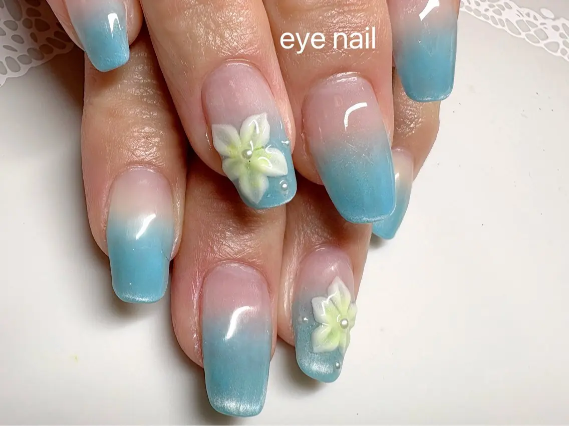 ネイル アートネイル ブルー ジェルネイル マグネットネイル ハンドネイル Eye nailのネイルデザイン