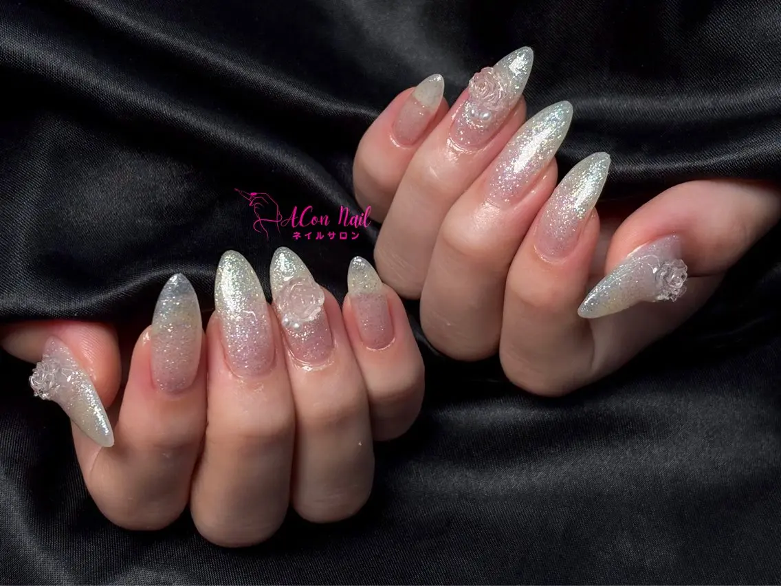 ネイル 桜ネイル 長さ出し フラワーネイル フレンチネイル ジェルネイル ハンドネイル ACon NailSalonのネイルデザイン