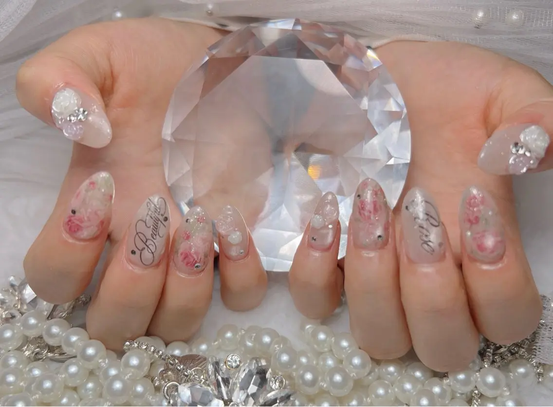 ネイル アートネイル オーロラネイル チークネイル 長さ出し フットネイル Miya _nailのネイルデザイン