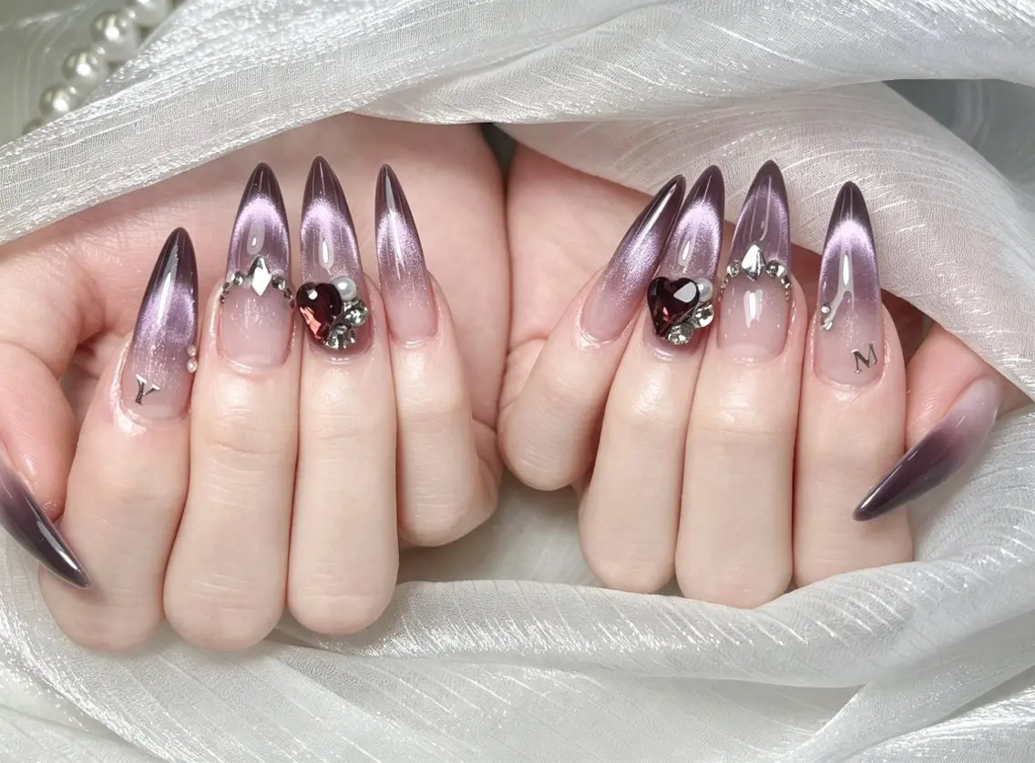 ネイル オーロラネイル グラデーション キラキラネイル 韓国ネイル ロングネイル ハンドネイル NEM.nail studio 京都店のネイルデザイン
