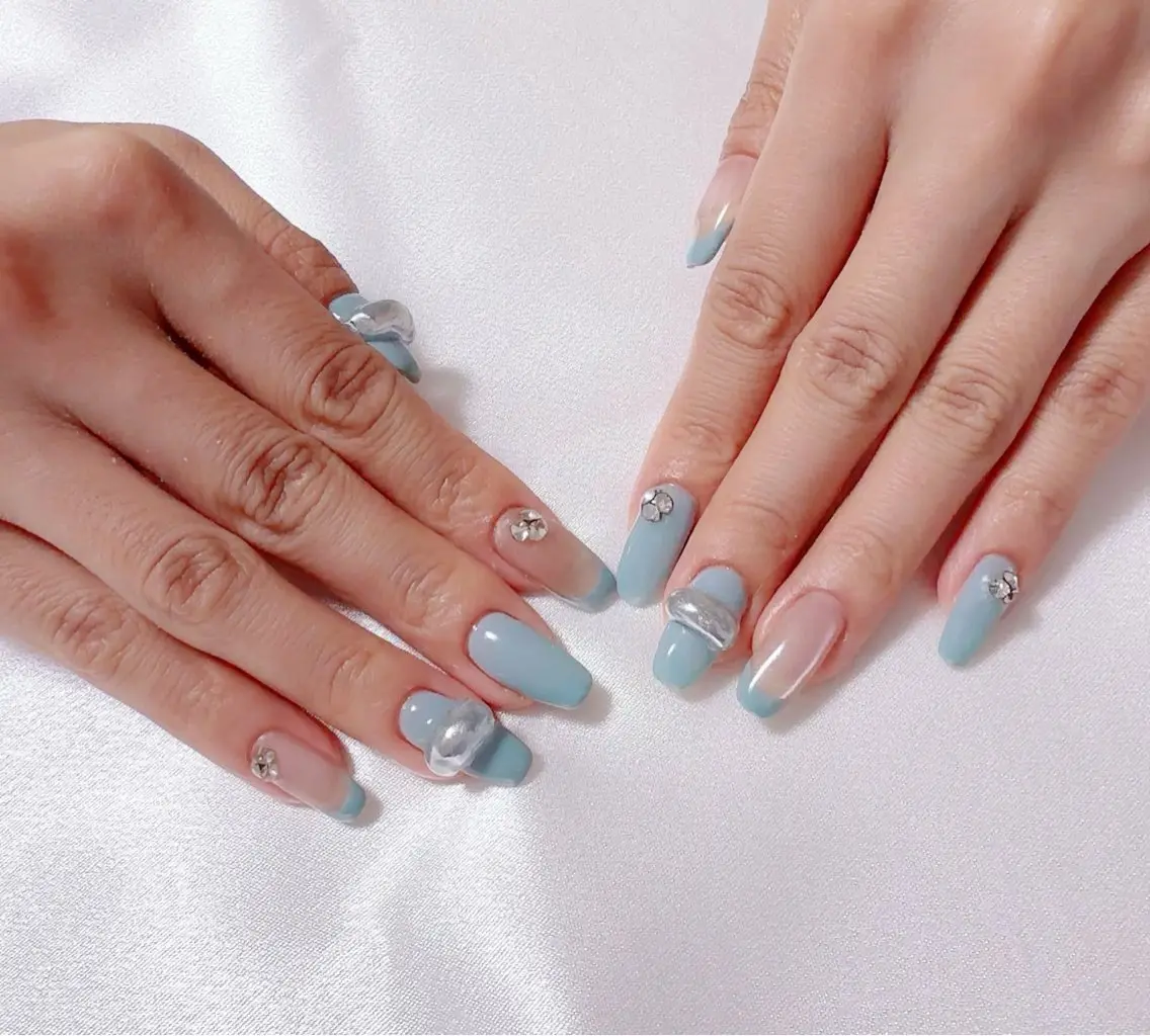 ネイル ブルー シルバー nail lumièreのネイルデザイン