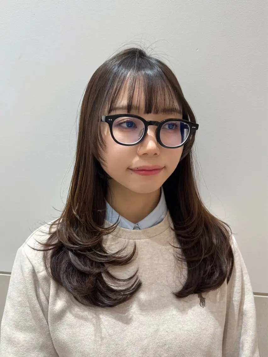 ロング 顔まわりレイヤー 顔周りカット レイヤーカット ボブ/地毛風縮毛矯正 茉青🤍新宿代々木のヘアスタイル