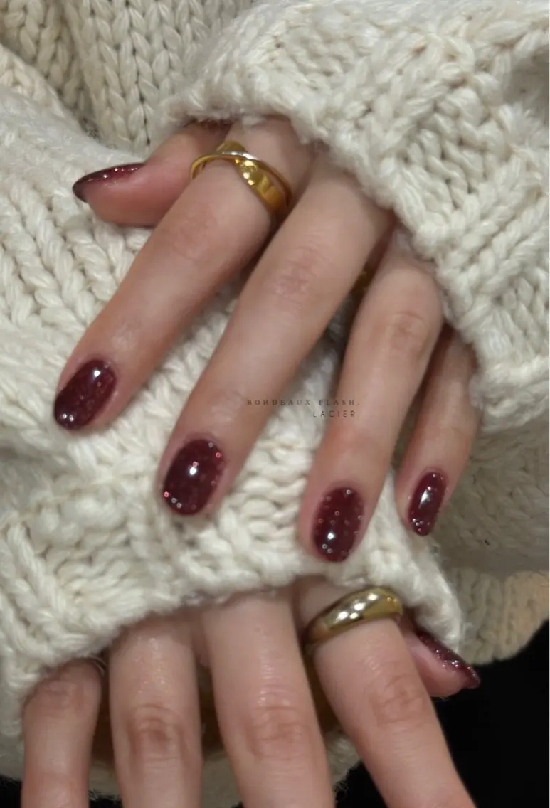 ネイル ボルドー フラッシュネイル ハンドネイル lacier nailのネイルデザイン