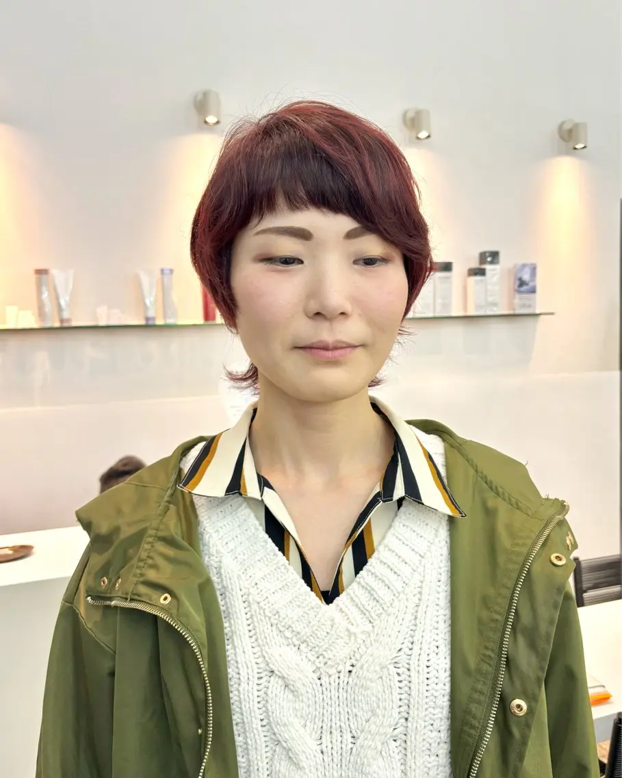 ショート カラー ピンクカラー くせ毛 ショートヘア ウルフカット カット ヘアカラー 千種区/くせ毛カット /尾島光季のヘアスタイル