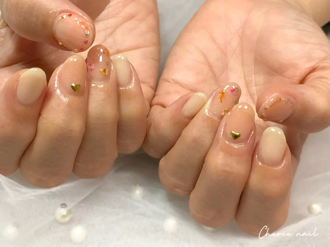 ネイル フラワーネイル ジェルネイル オフィスネイル ピンク 春ネイル Cherienail yunaのネイルデザイン