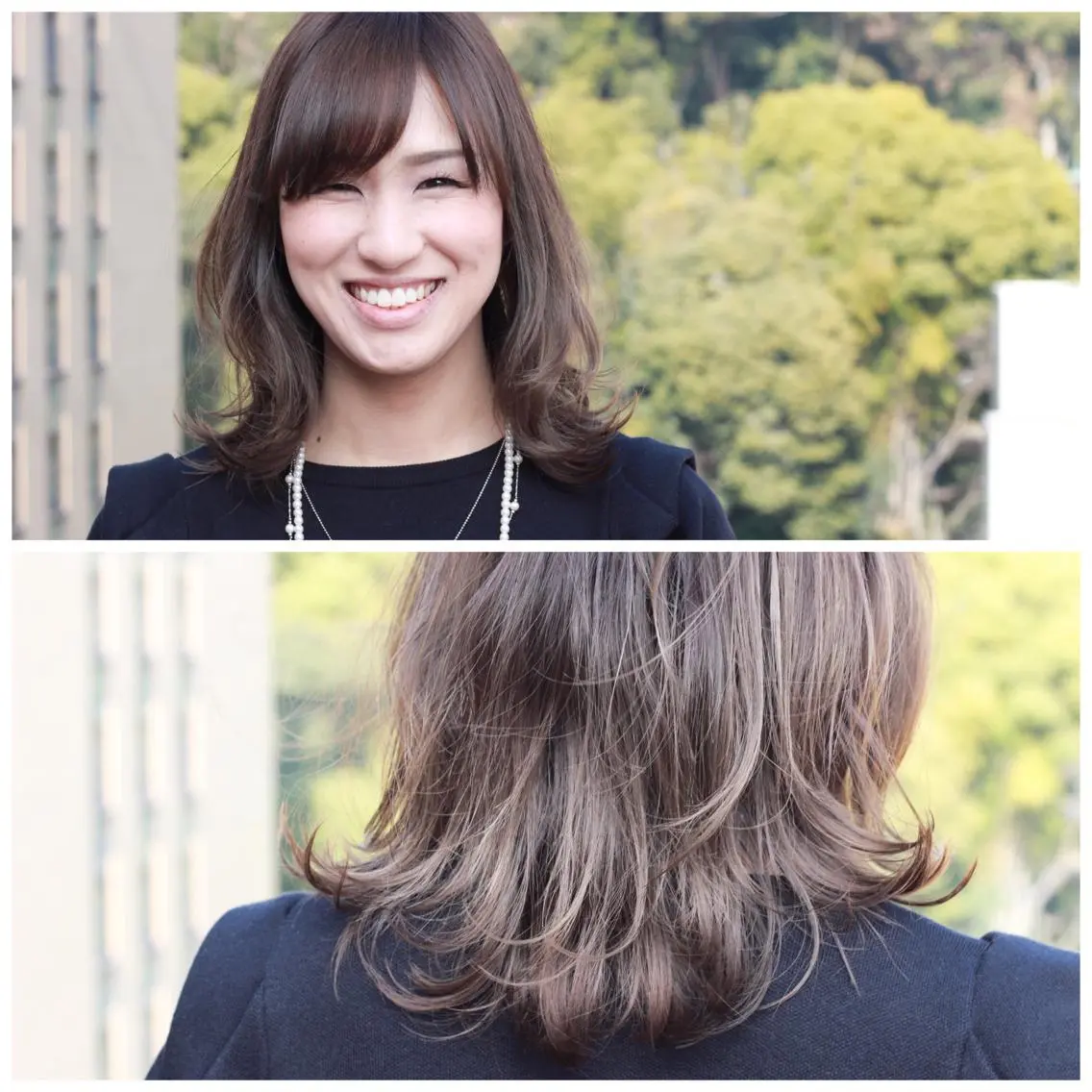 ミディアム カラー グレージュ カット パーマ Viage （ビアージュ）のヘアスタイル