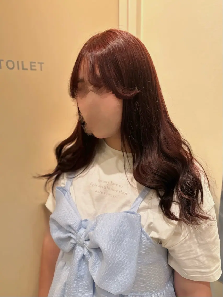 セミロング カラー ブリーチ ダブルカラー ブリーチなしカラー レッドカラー 益田 実苗 //カラー//布施のヘアスタイル