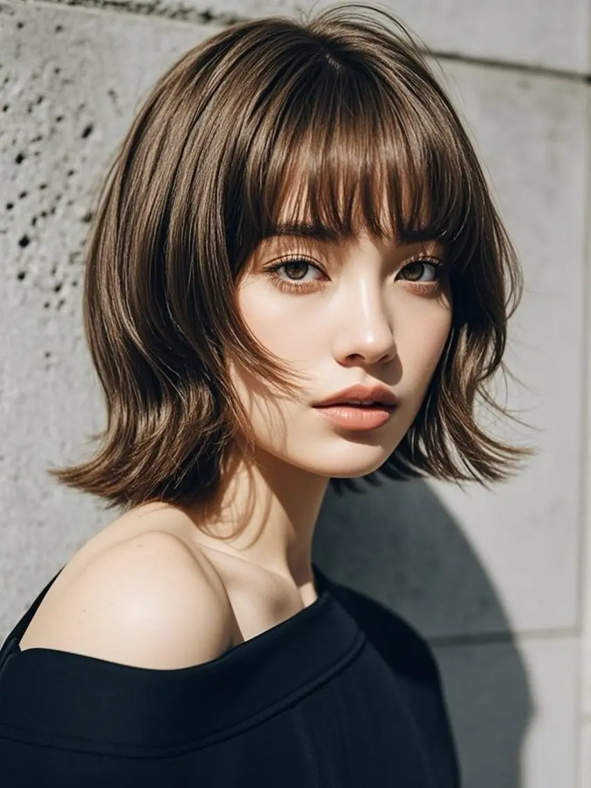 ミディアム ショートボブ ミディアムレイヤー ミディアムパーマ アッシュ ボブ カット ヘアカラー ウルフカット 811 大阪梅田 ウルフのヘアスタイル