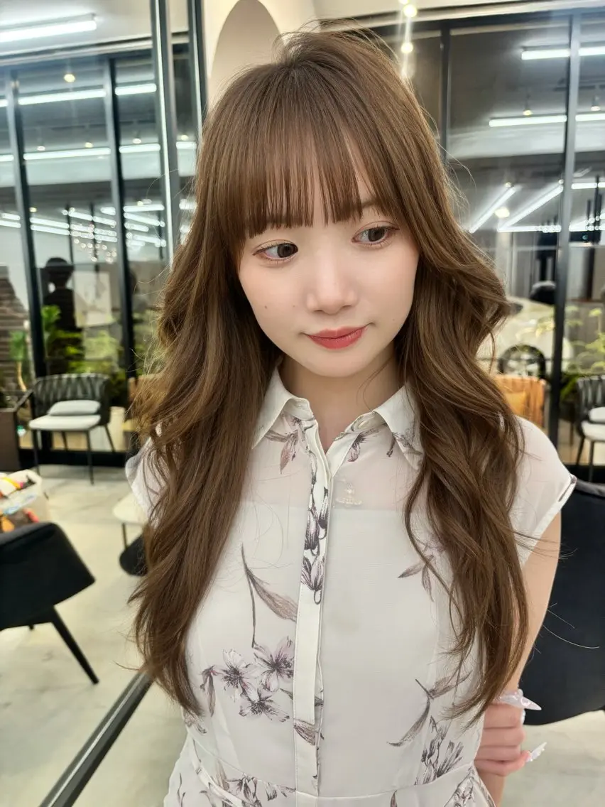 ロング カラー カット ヘアカラー 韓国風レイヤーカット 松葉翔のヘアスタイル