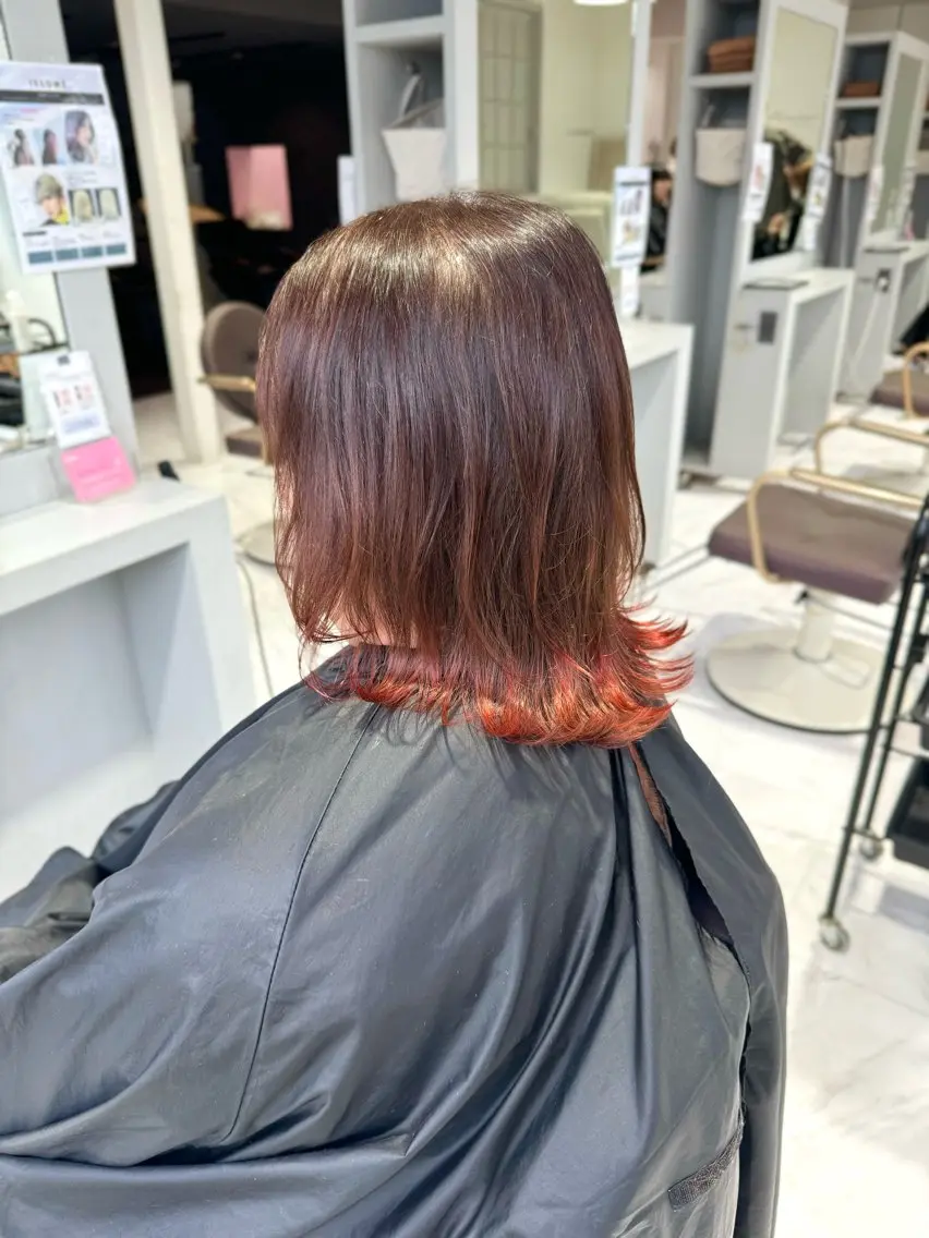 ミディアム カラー ブリーチ ブラウンカラー オレンジ 小谷野 真優のヘアスタイル