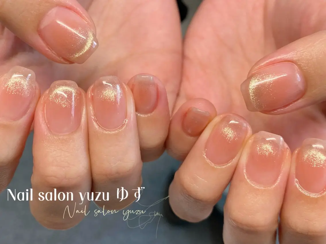 ネイル カジュアル チークネイル 成人式 ドット フレンチネイル ゆず- Nail Salonのネイルデザイン