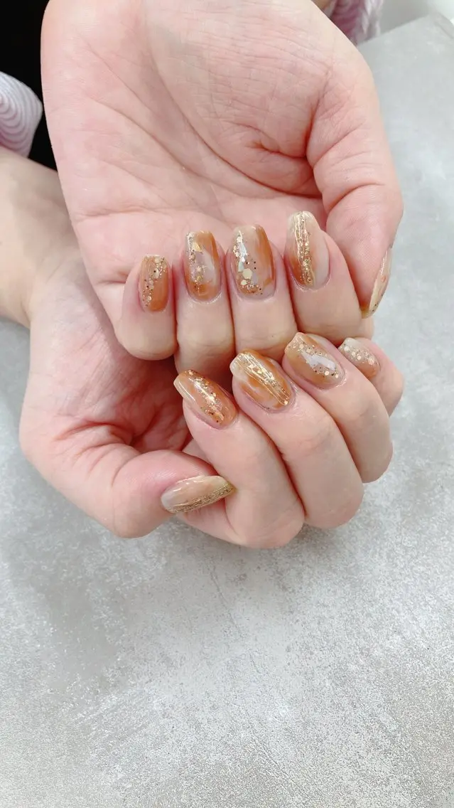 ネイル ブラウン ニュアンスネイル ハンドネイル Monica nails/福島のネイルデザイン