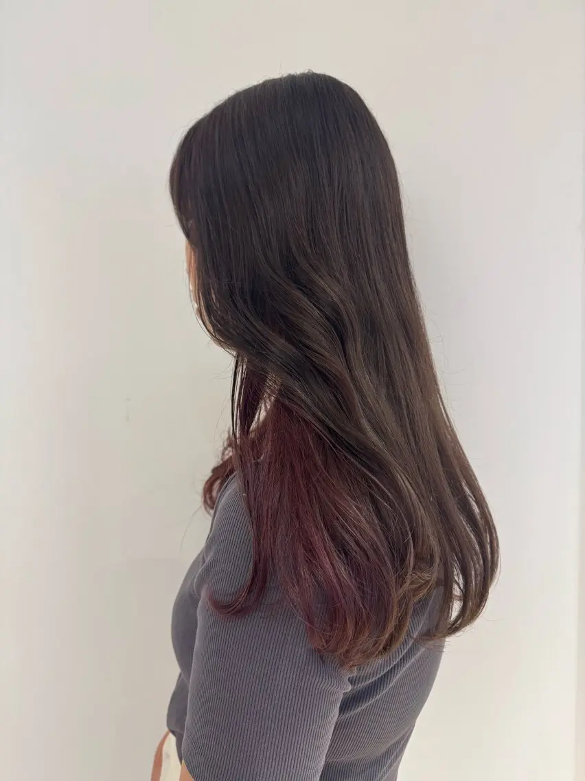 ロング カラー インナーカラー ラベンダーカラー ラベンダーピンク ピンクカラー カット ヘアカラー トリートメント えんどう みほのヘアスタイル