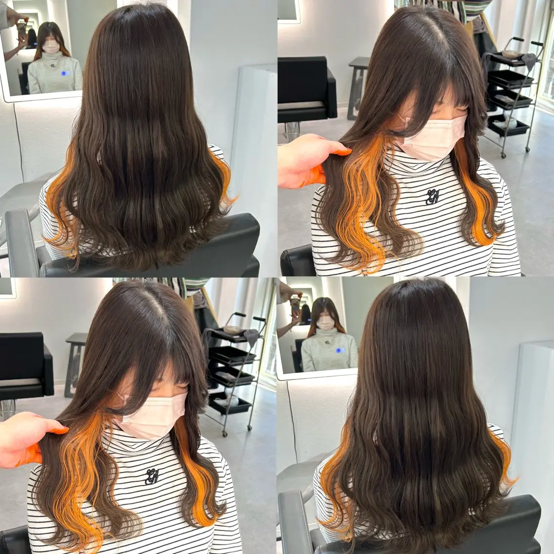 ミディアム カラー イヤリングカラー オレンジ ヘアカラー 大阪ケアブリーチ/ ミルクティーベージュのヘアスタイル