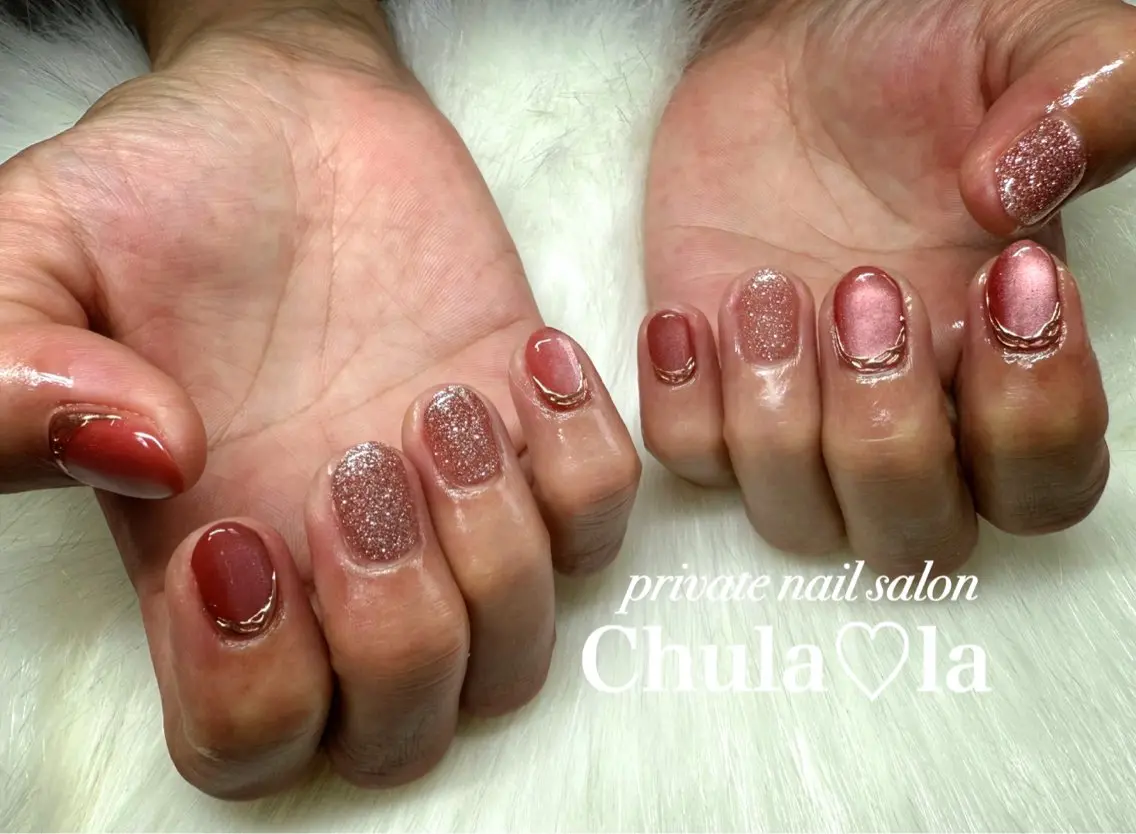 ネイル マグネットネイル ミラーネイル ハンドネイル Chula♡la 豊見城市高安のネイルデザイン