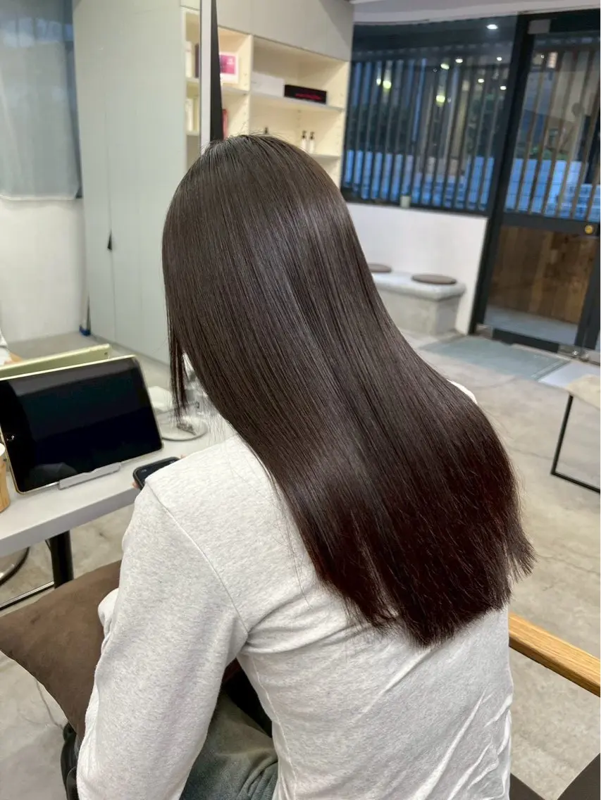 ロング パーマ 縮毛矯正 🍒モテ暖色カラー × うる艶✧ ゆなのヘアスタイル