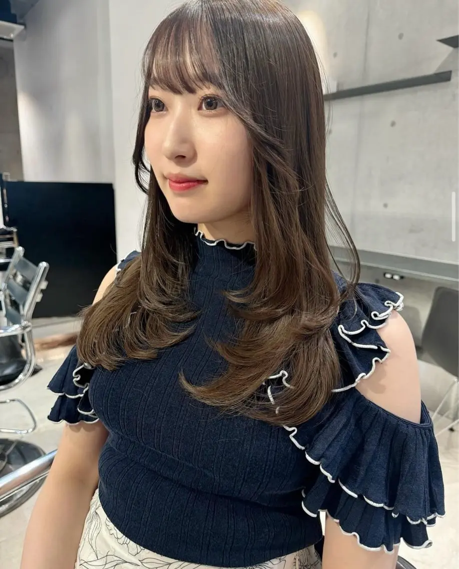 セミロング カラー パーマ ヘアアレンジ 透明感/オリーブ/ グレージュ/YUKAのヘアスタイル