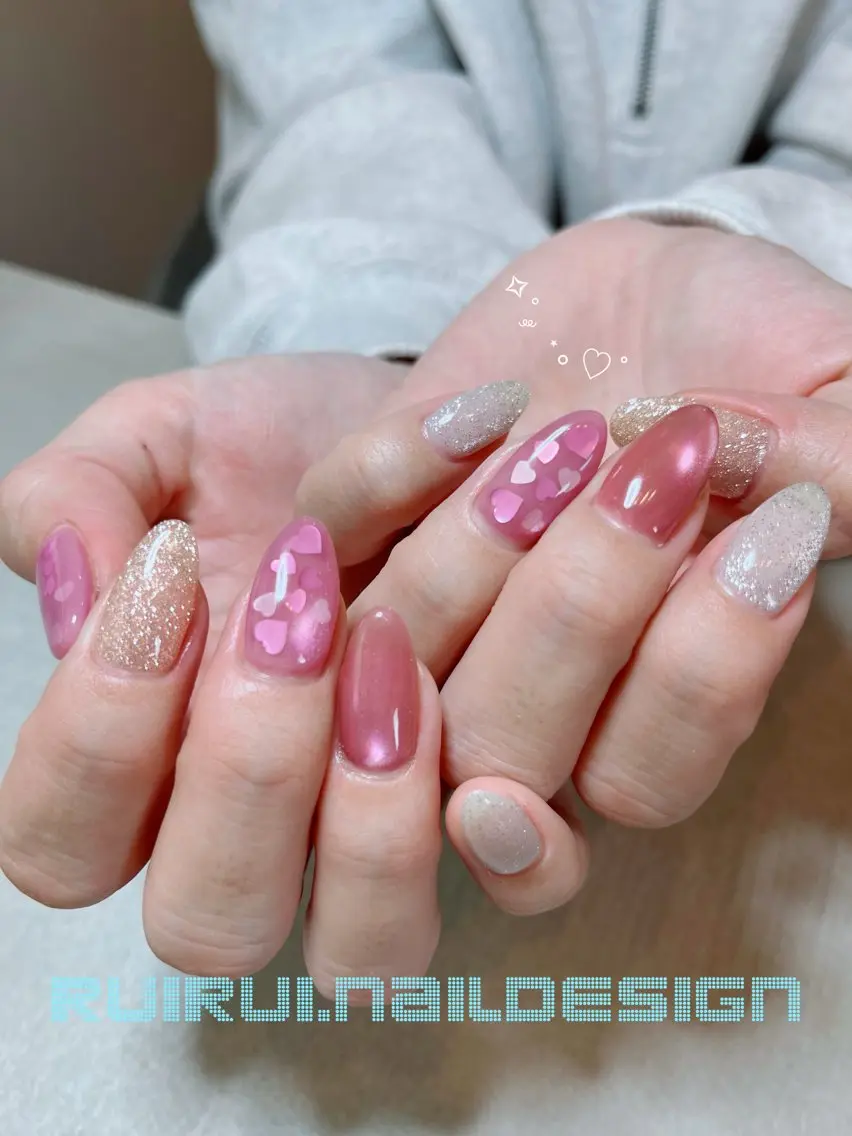ネイル フラッシュネイル フラッシュマグ ハート マグネットネイル ハンドネイル RUI ☆のネイルデザイン