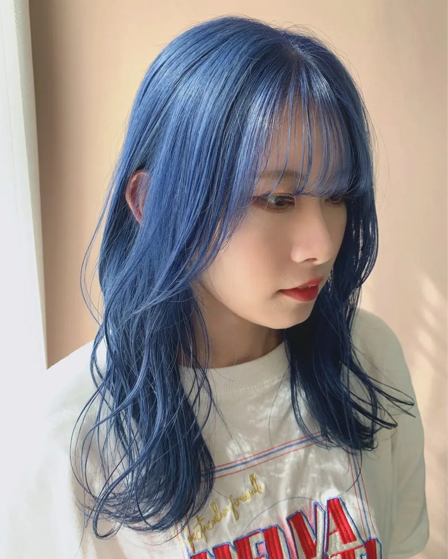 ロング カラー ブリーチ ブルーカラー カット ヘアカラー トリートメント hubhair レイヤー/透明感のヘアスタイル
