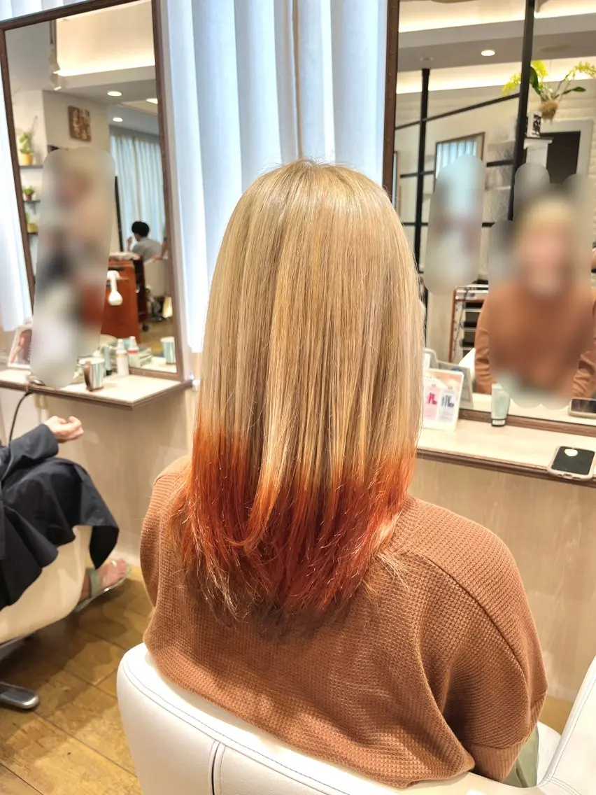 ロング カラー ブラウンカラー オレンジ カット ヘアカラー 透明感カラー 大貫怜司のヘアスタイル