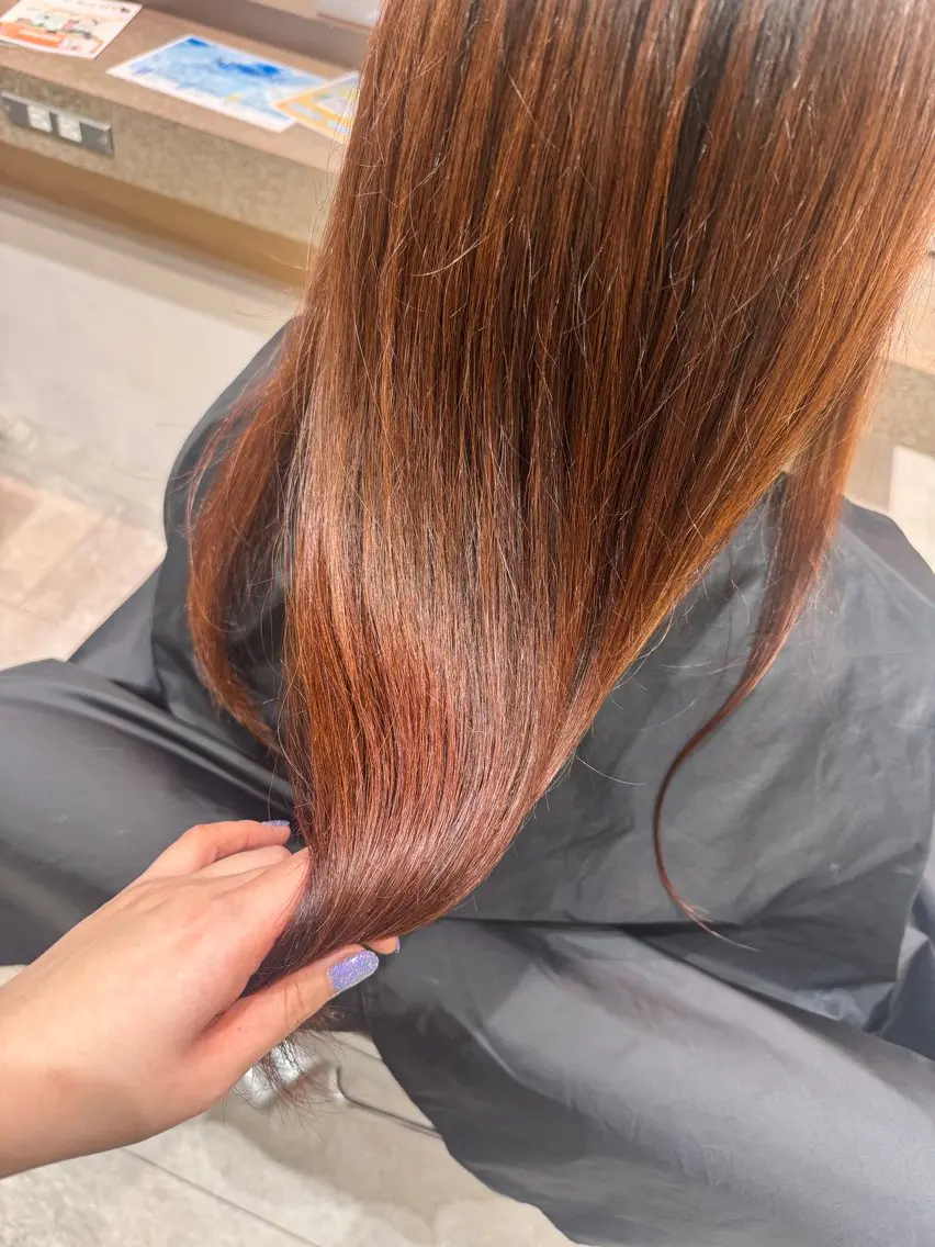 ロング カラー オレンジ ヘアカラー トリートメント sakura❀/板橋 モデル募集中🪄︎︎のヘアスタイル