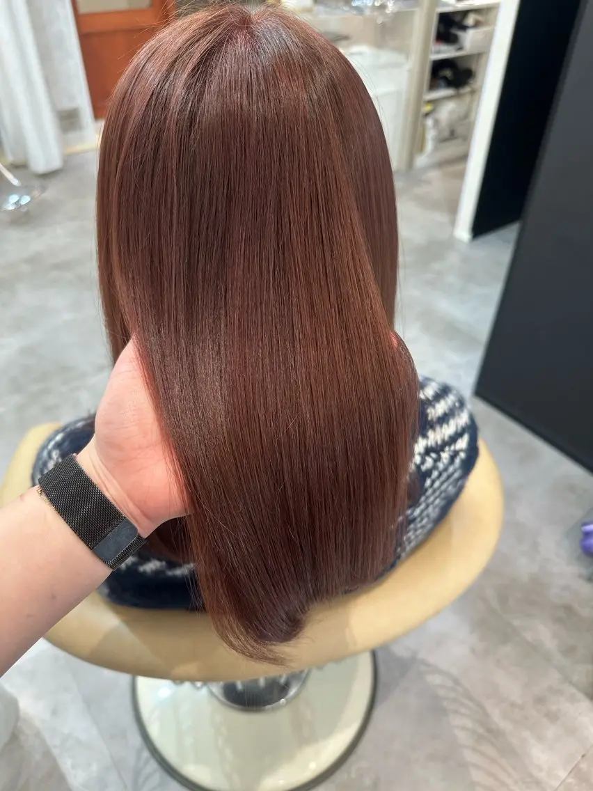 ミディアム カラー ブリーチ ブラウンカラー ブリーチなしカラー ピンクカラー ピンクブラウン ヘアカラー 畑中 夢のヘアスタイル