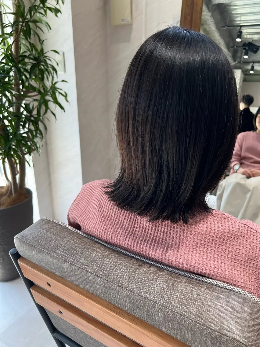 ミディアム 切りっぱなしボブ ボブ カット ヘアカラー トリートメント 艶ボブ🤎ボブパーマ 透明感カラー\メンズのヘアスタイル