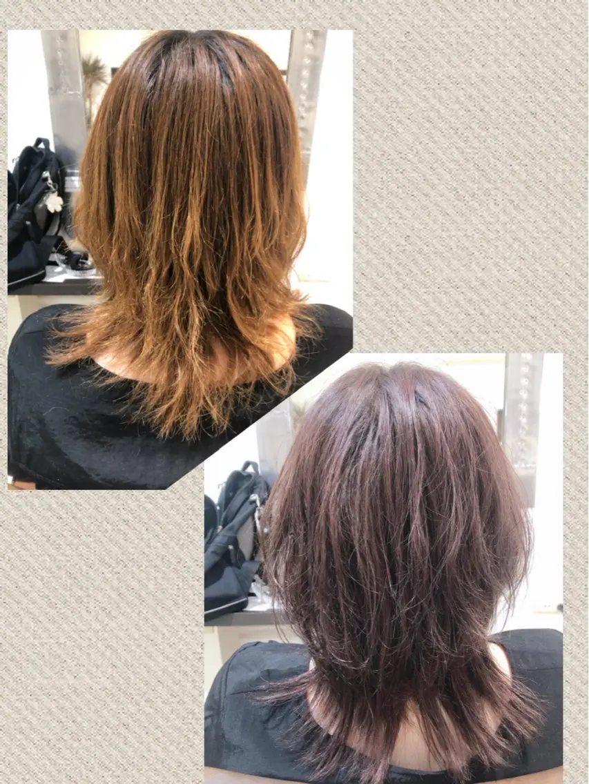 ミディアム カラー 透明感カラー オレンジ 田中 和可のヘアスタイル