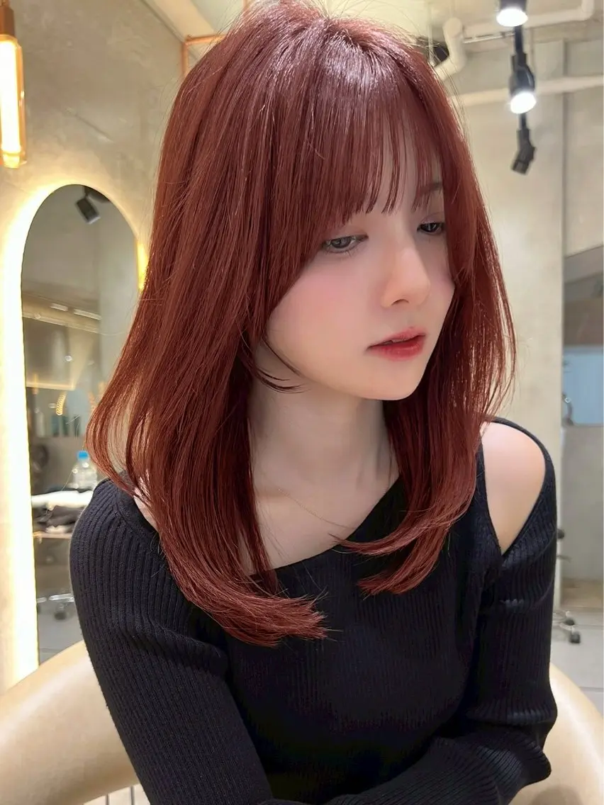 セミロング ヘアカラー さくら/似合わせレ イヤー/艶カラー🖤のヘアスタイル