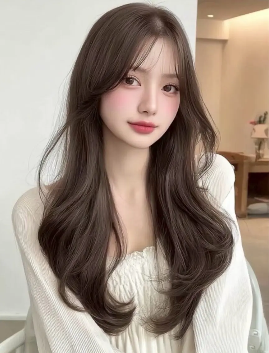 ロング カラー アッシュ アッシュブラック ベージュカラー 黒髪 ブルーカラー ヘアカラー 盛れる韓国ヘア🩰/ ワンホンヘア/華のヘアスタイル