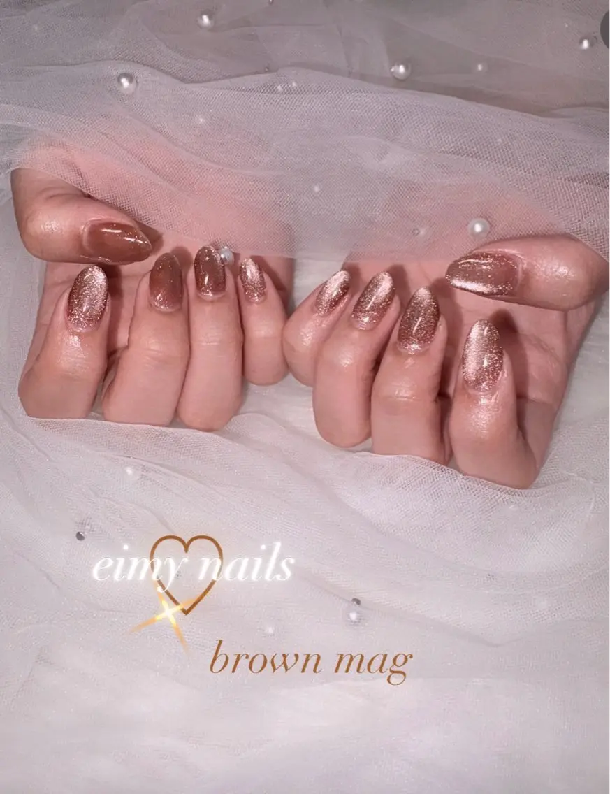 ネイル ブラウン フラッシュネイル フラッシュマグ ラメ(グリッター) マグネットネイル ハンドネイル eimy nails♡のネイルデザイン