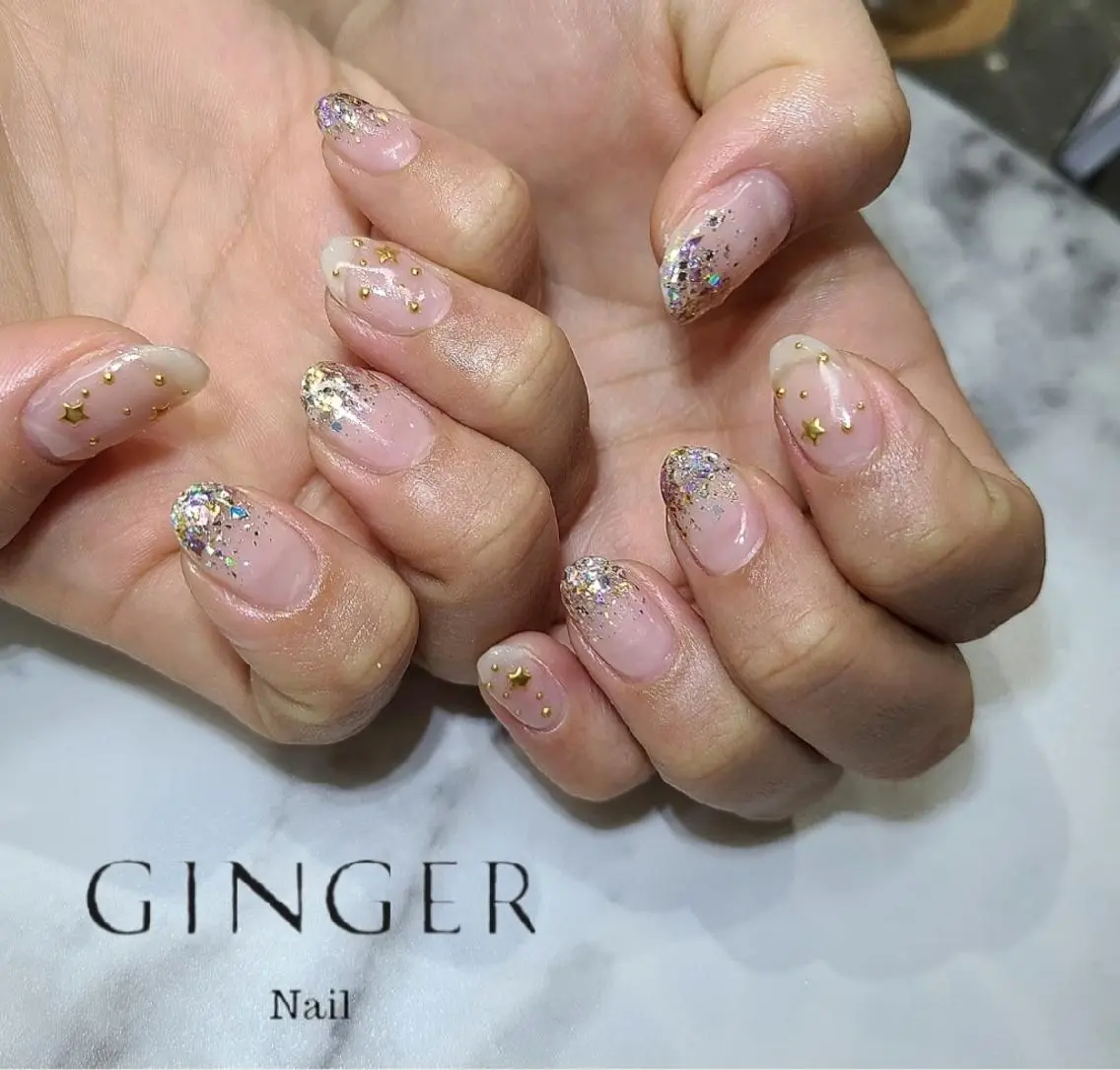 ネイル クリアネイル ジェルネイル ラメ(グリッター) ハンドネイル GINGER  斎藤舞のネイルデザイン