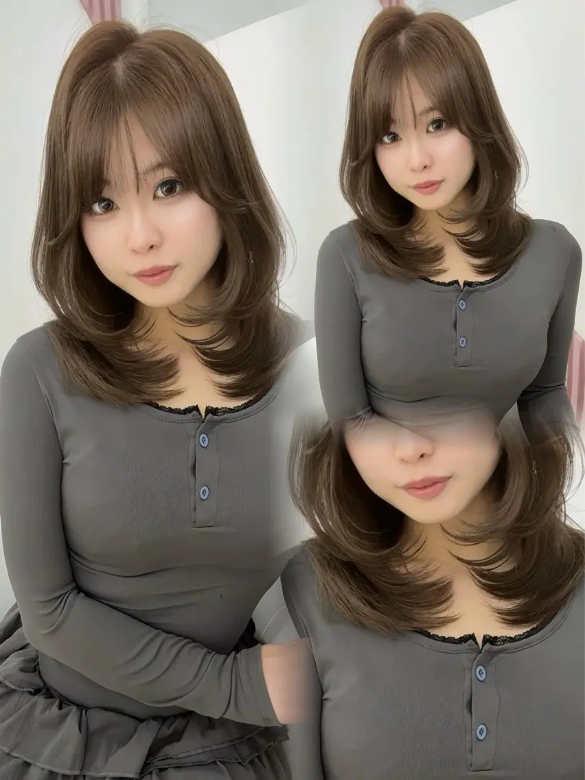 ロング カラー miyuu/ベージュ ブリーチなしWカラーのヘアスタイル