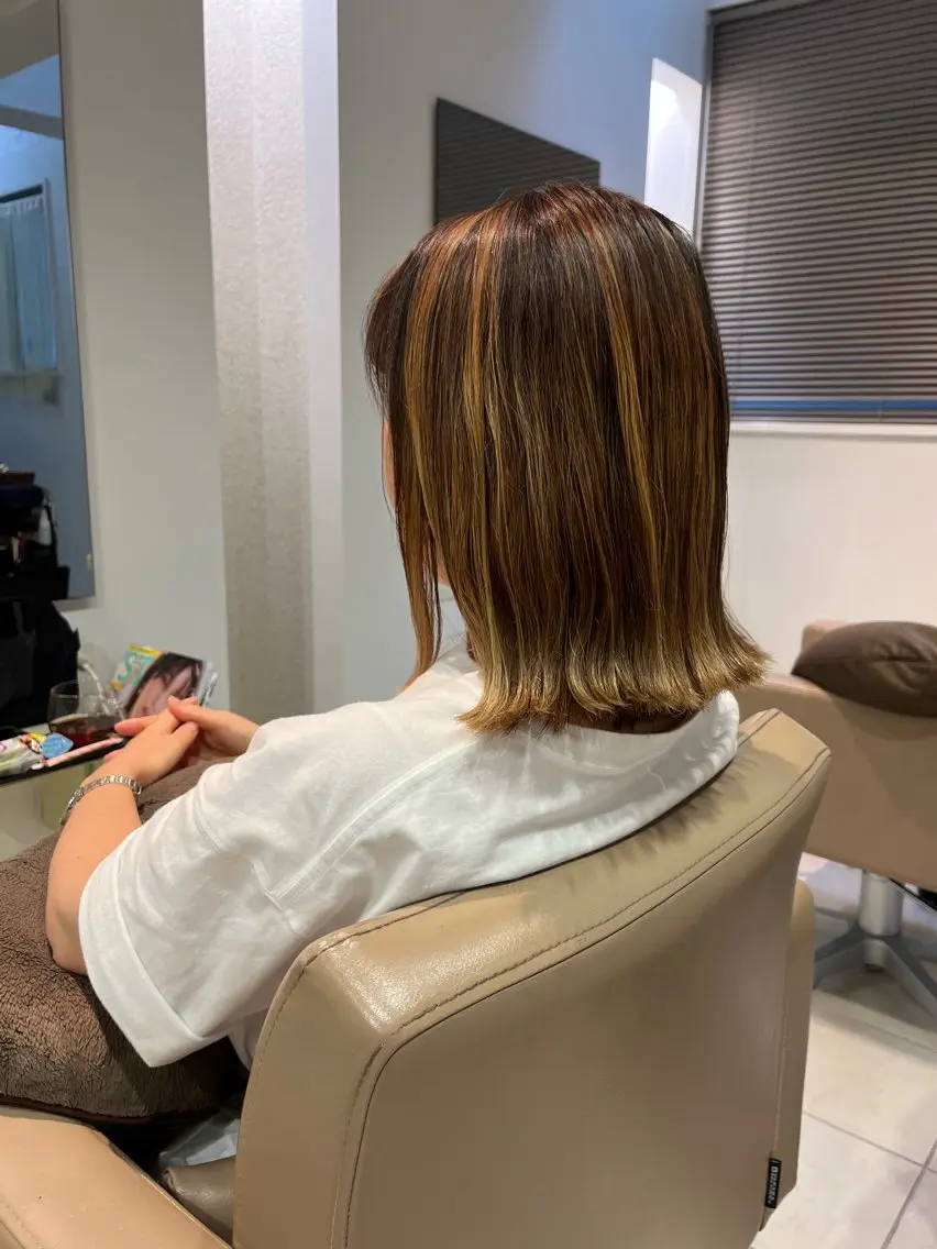 ミディアム カラー ハイライトカラー ハイライト カット ヘアカラー 池田 愛のヘアスタイル