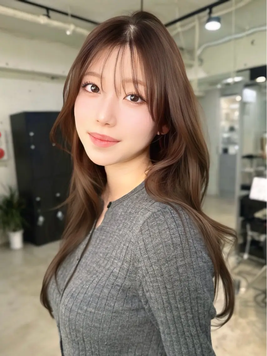 ロング カラー レイヤーカット 透明感カラーのヘアスタイル