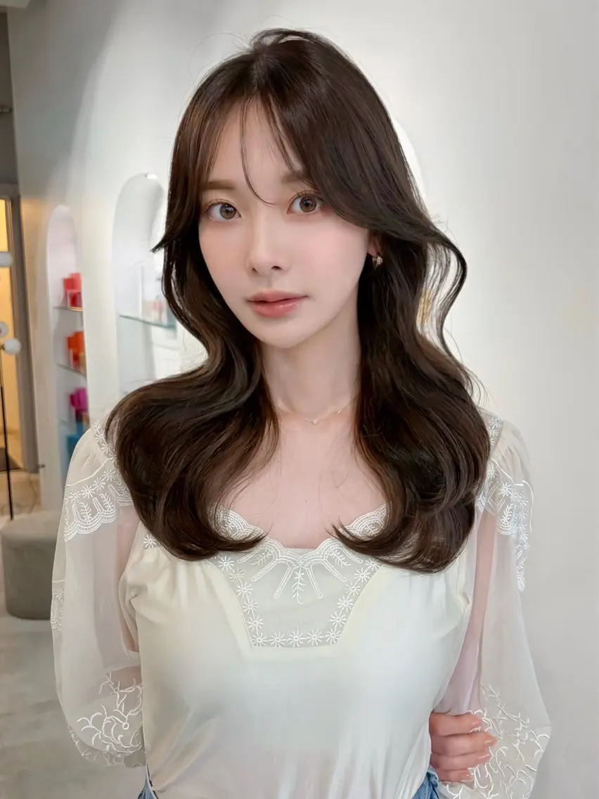 ロング カラー 透明感カラー グレージュ 韓国風ヘア レイヤーカット カット ヘアカラー トリートメント 藤野 結衣のヘアスタイル