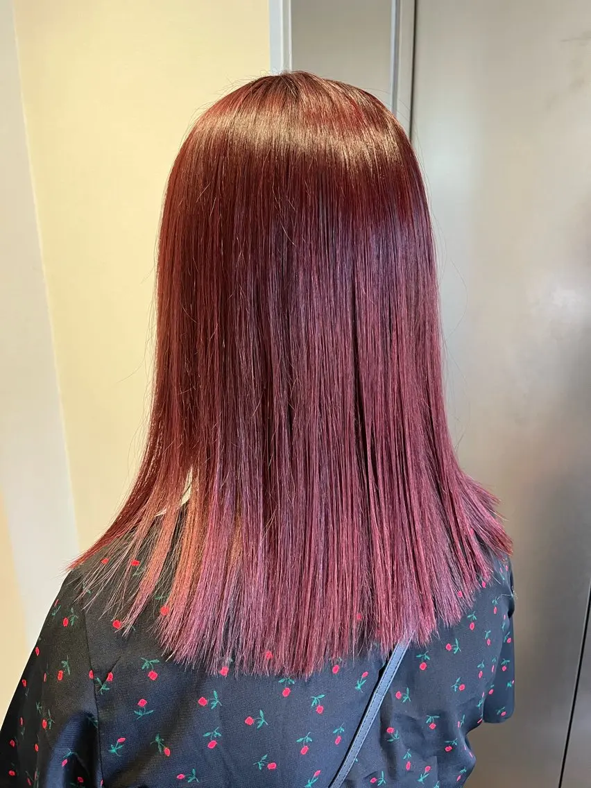 ミディアム ピンクブラウン カット ヘアカラー トリートメント 顔まわり🤍小顔 カット🤍みさきのヘアスタイル