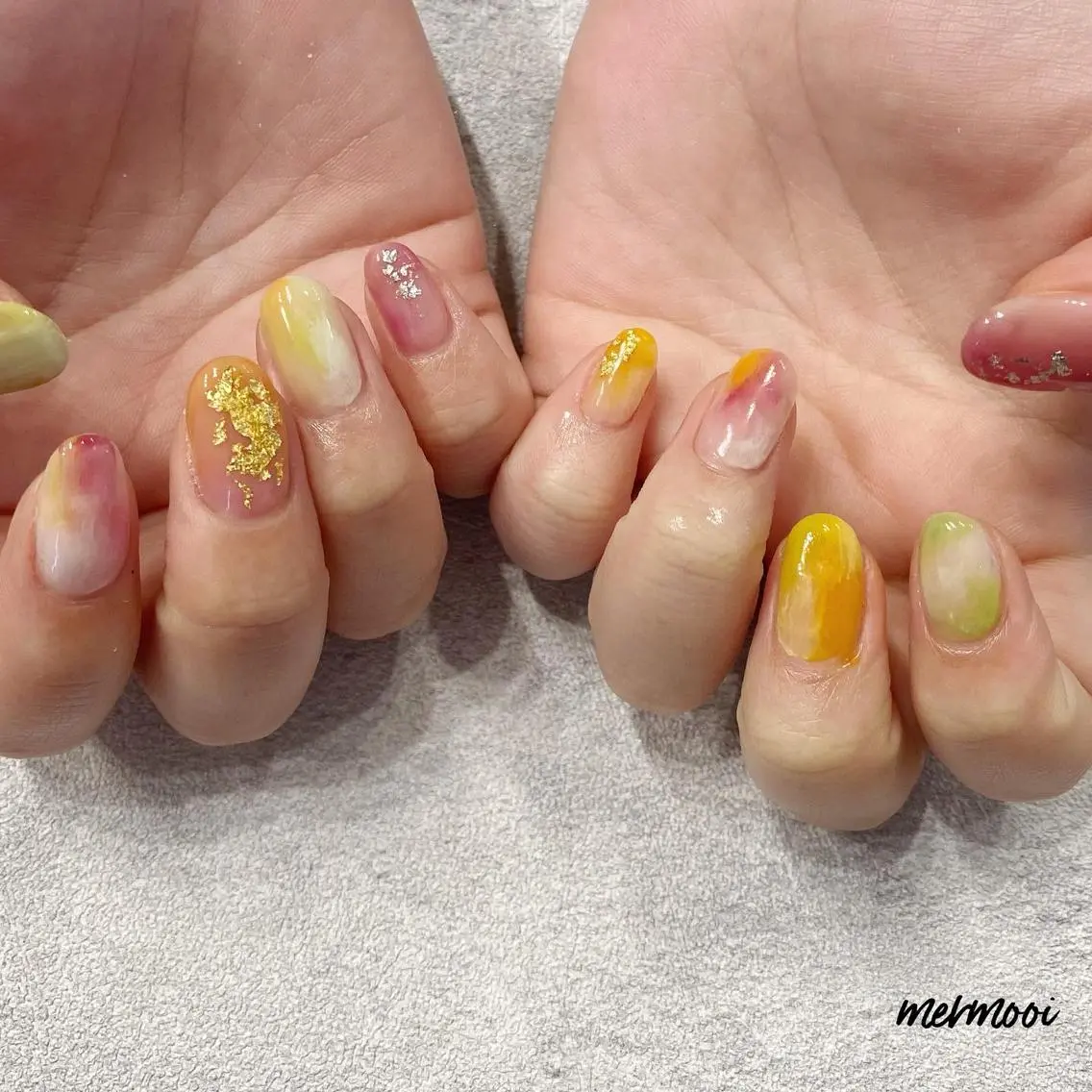 ネイル クリアネイル 氷ネイル・うるうるネイル マットネイル ニュアンスネイル オレンジ mermooi nailのネイルデザイン