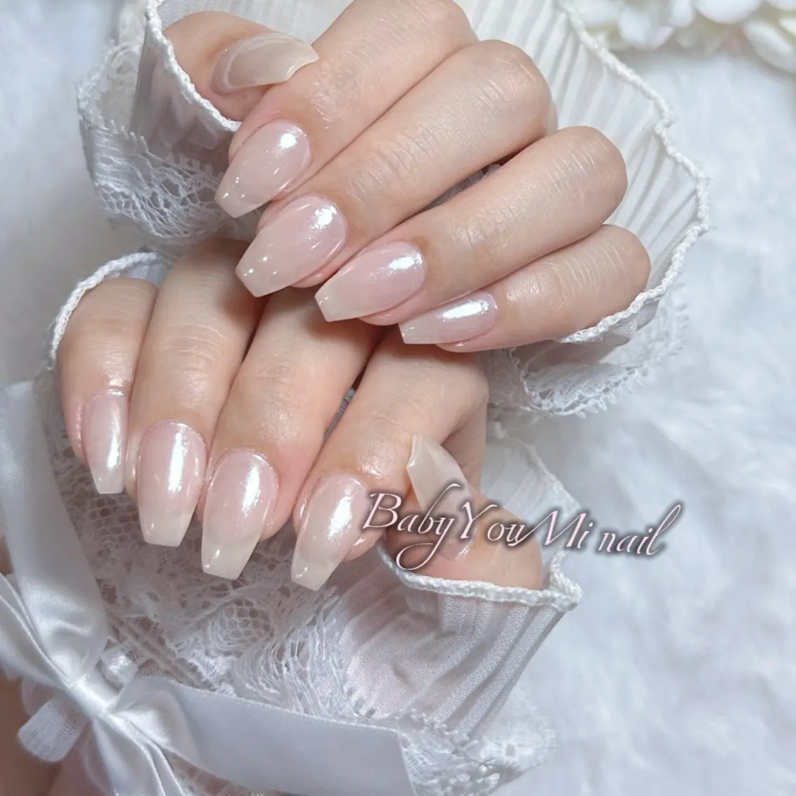 ネイル オーロラネイル チークネイル 成人式 フットネイル フレンチネイル ハンドネイル BabyYouMi nailのネイルデザイン