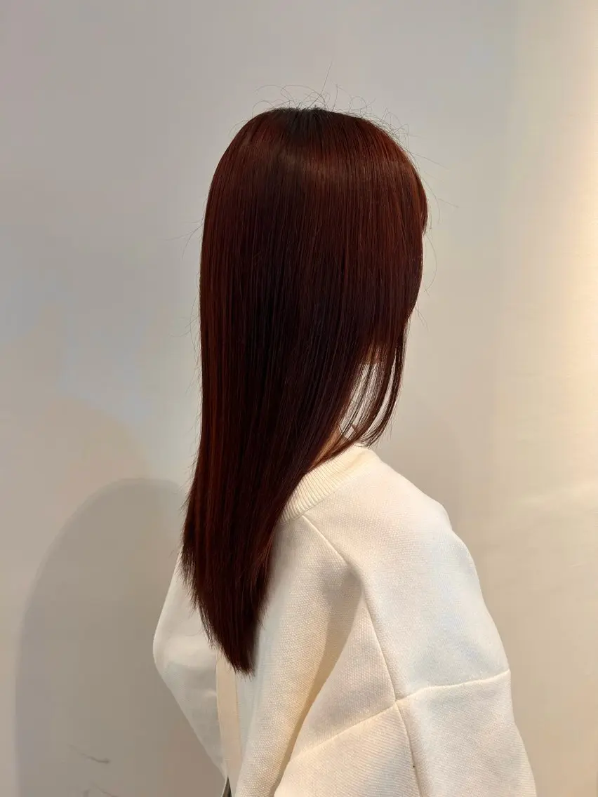 ロング カラー ブリーチ ブリーチなしカラー レッドカラー 大西 暦のヘアスタイル
