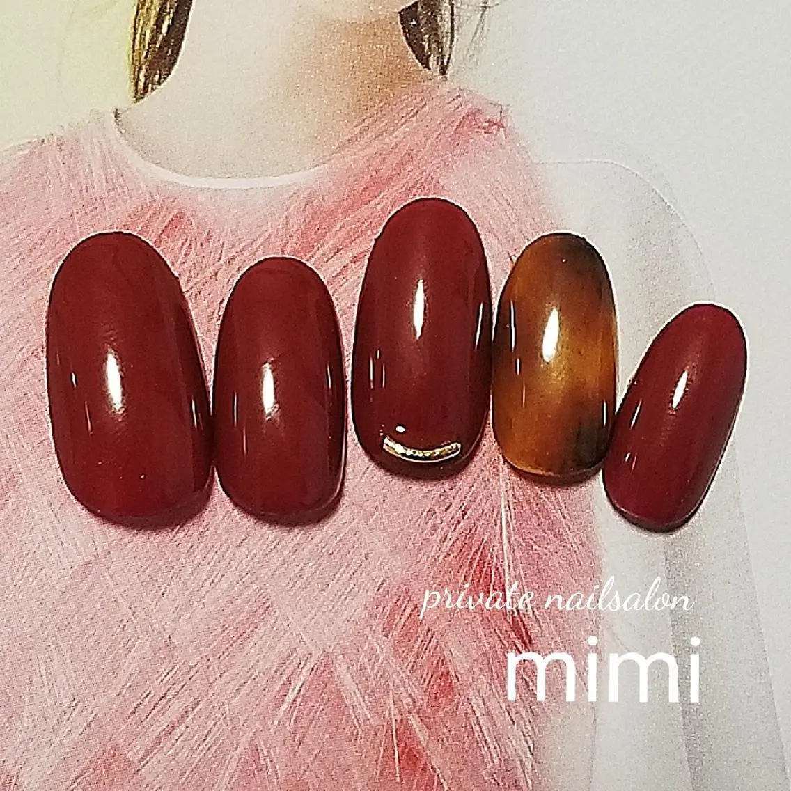 ネイル べっ甲ネイル ボルドー シンプルネイル 博多ネイル ｍｉｍｉのネイルデザイン