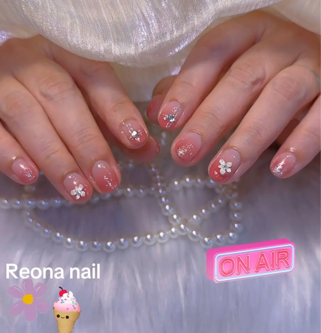 ネイル ハート マグネットネイル ミラーネイル 夏ネイル Reona Nailのネイルデザイン