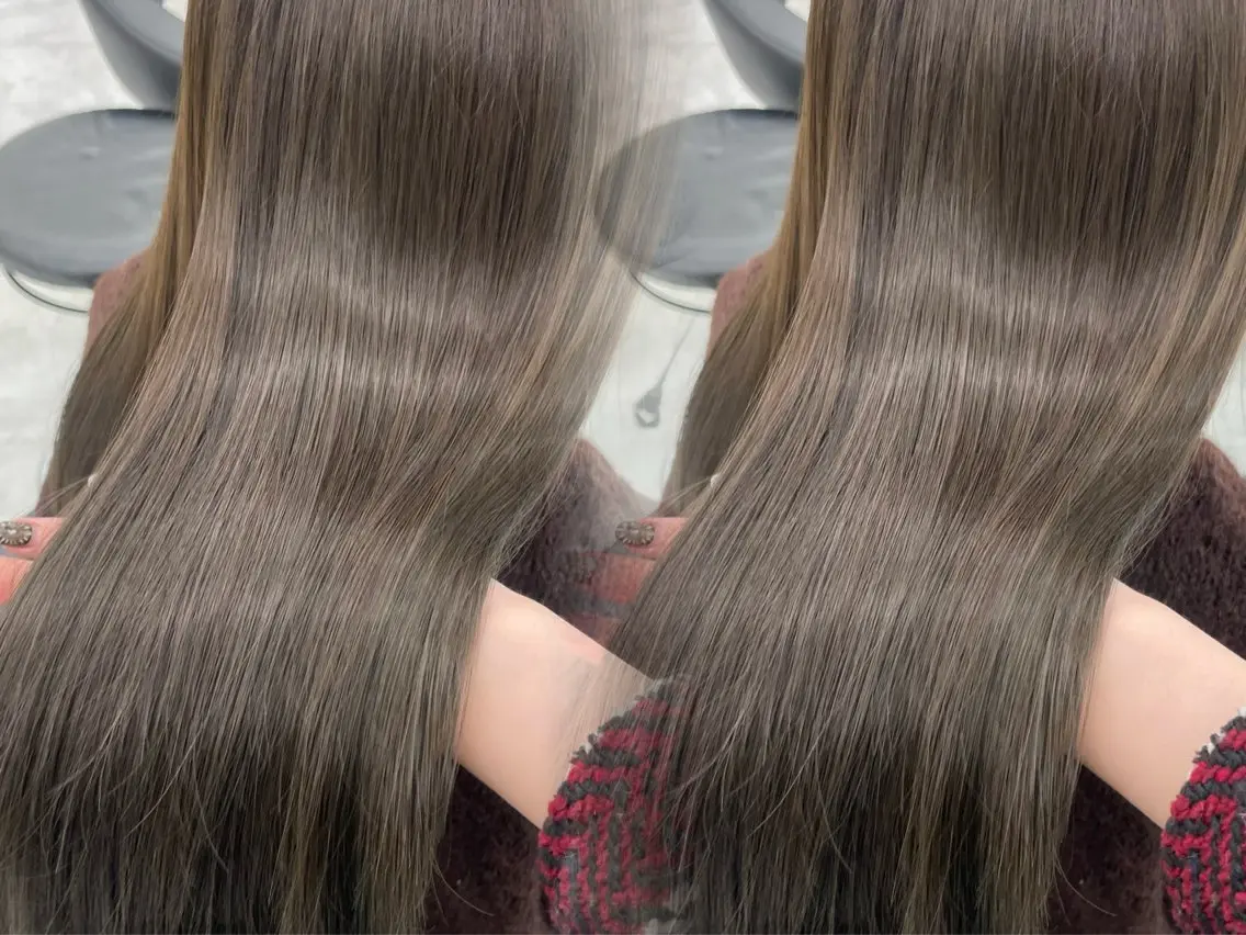 ロング 韓国風ヘア 縮毛矯正 カット ヘアカラー 縮毛矯正 ヘッドスパ ヘアセット 顔まわりレイヤー/諒 オリーブカラー/天神のヘアスタイル