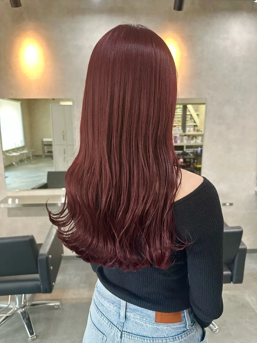ロング カラー ヘアアレンジ ボルドーカラー ヘアカラー トリートメント 境町/透明感カラー/ レイヤー/中茎涼太のヘアスタイル