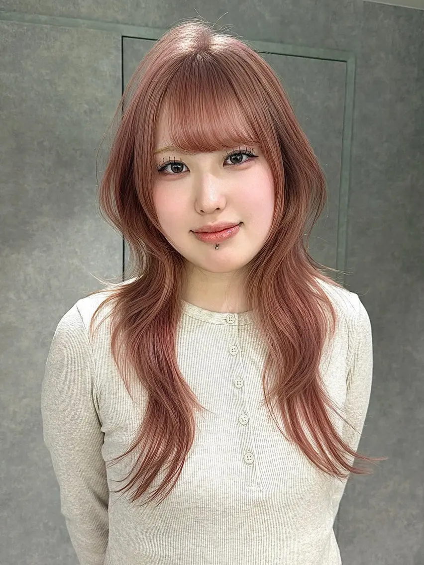 ロング カラー ベージュカラー ピンクカラー ピンクベージュ ハッシュカット yu-kaハッシュ カット/レイヤーのヘアスタイル