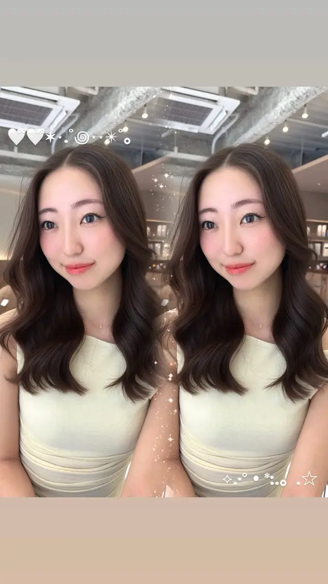 ミディアム ヘアカラー トリートメント 艶ブラウン/暖色 カラー/髪質改善みほのヘアスタイル
