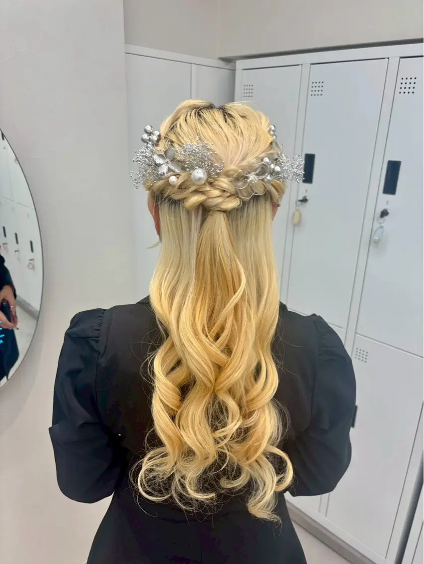 ロング ヘアアレンジ ハーフアップ ヘアセット エクステ🎀/カラー 🌙横浜┊︎もものヘアスタイル