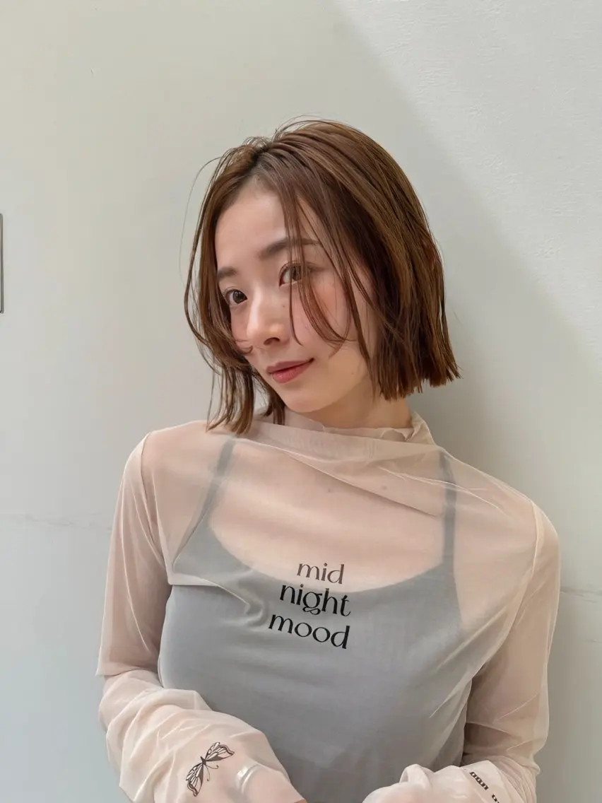 ショート カラー 切りっぱなしボブ ボブ トリートメント 透明感/縮毛/ボブ CHIHIROのヘアスタイル