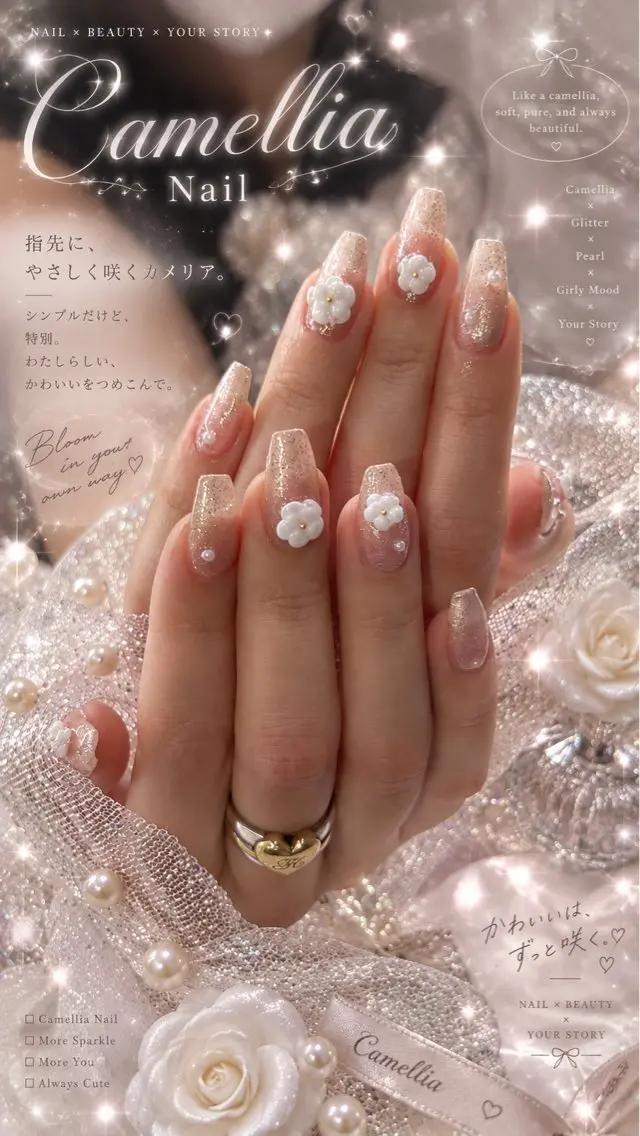 ネイル アートネイル 長さ出し ガーリー 韓国ネイル マグネットネイル mii/ naru nailのネイルデザイン
